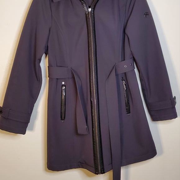 Michael Kors Smokey Gray Zip-Up Belted Jacket with Removable Hood - Picture 9 of 15